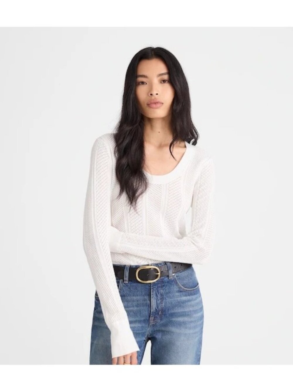 Madewell The Signature Knit Lace-Stitch Sweater~Size XS~White Slim Fit NWT L1205